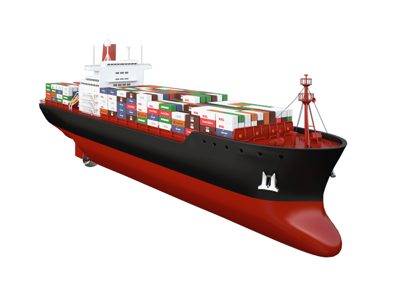 Das Bild zeigt ein Containerschiff.